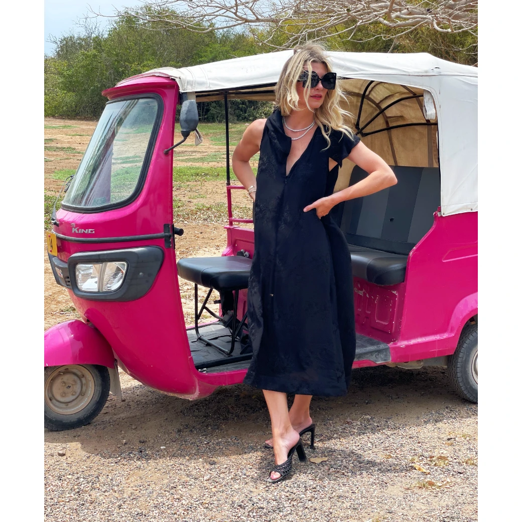 BURU Pink Label Clothing Ruffle Collar Midi Dress - Black Embroidery 14 BURU Pink Label Clothing Ruffle Collar Midi Dress - Black Embroidery