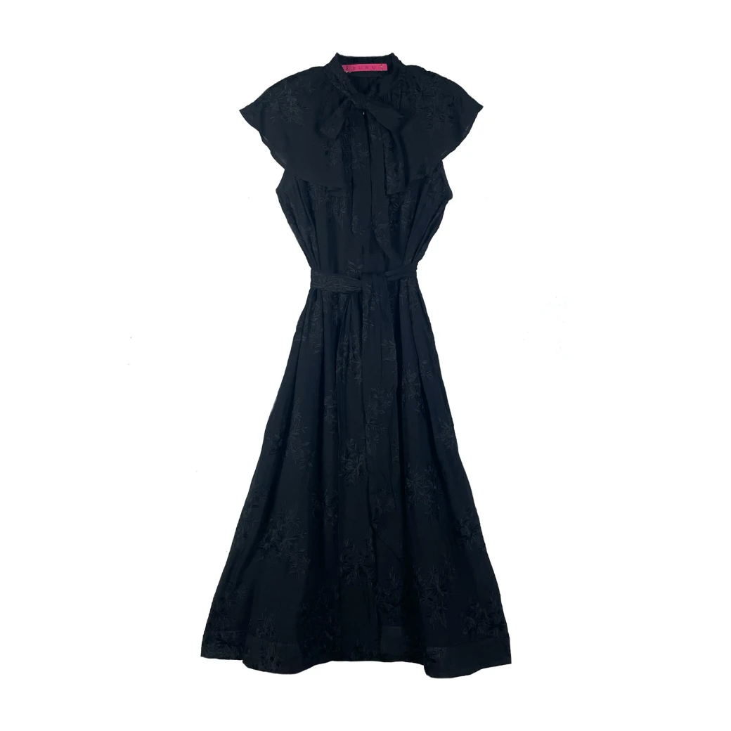 BURU Pink Label Clothing Ruffle Collar Midi Dress - Black Embroidery 18 BURU Pink Label Clothing Ruffle Collar Midi Dress - Black Embroidery