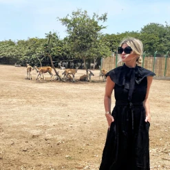 BURU Pink Label Clothing Ruffle Collar Midi Dress - Black Embroidery