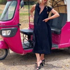 BURU Pink Label Clothing Ruffle Collar Midi Dress - Black Embroidery 22 BURU Pink Label Clothing Ruffle Collar Midi Dress - Black Embroidery