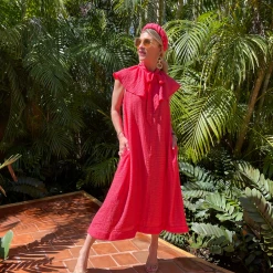 BURU Pink Label Ruffle Collar Midi Dress - Coral