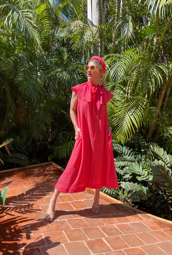 BURU Pink Label Ruffle Collar Midi Dress - Coral 4 BURU Pink Label Ruffle Collar Midi Dress - Coral