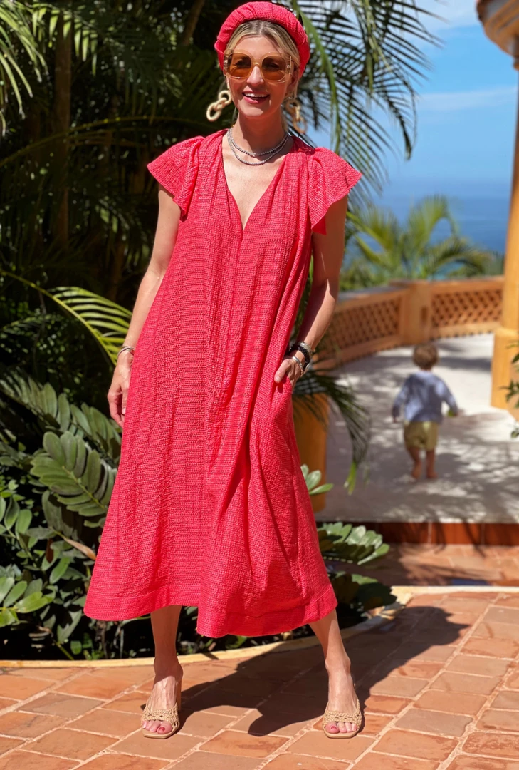 BURU Pink Label Ruffle Collar Midi Dress - Coral 6 BURU Pink Label Ruffle Collar Midi Dress - Coral