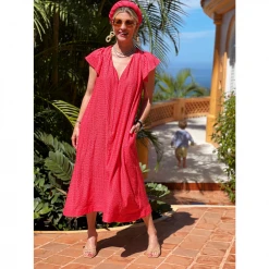 BURU Pink Label Ruffle Collar Midi Dress - Coral 32 BURU Pink Label Ruffle Collar Midi Dress - Coral