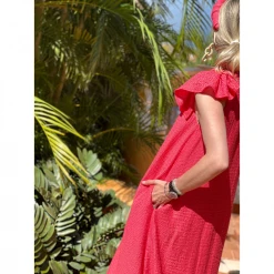 BURU Pink Label Ruffle Collar Midi Dress - Coral 33 BURU Pink Label Ruffle Collar Midi Dress - Coral