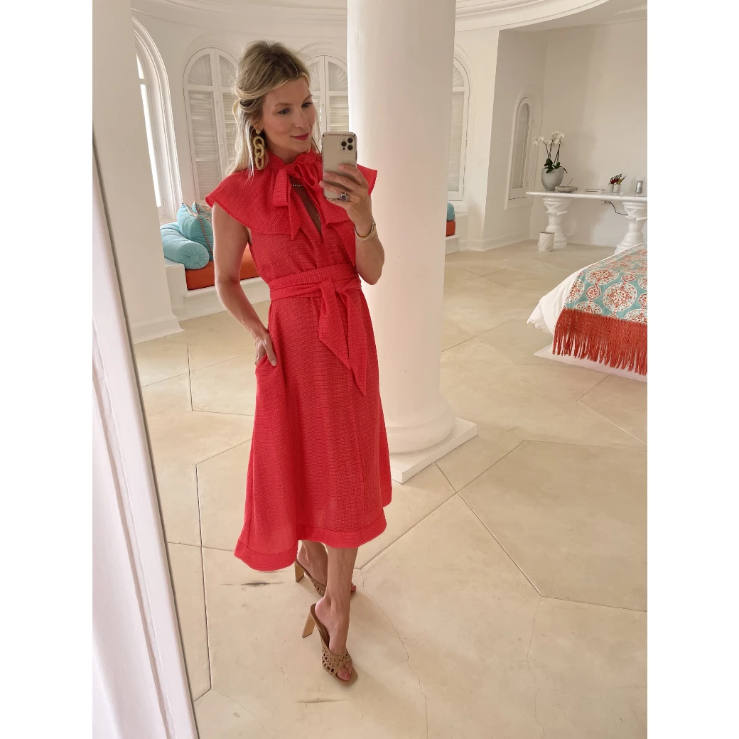 BURU Pink Label Ruffle Collar Midi Dress - Coral 19 BURU Pink Label Ruffle Collar Midi Dress - Coral