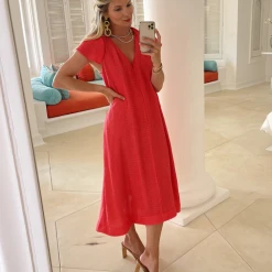 BURU Pink Label Ruffle Collar Midi Dress - Coral 30 BURU Pink Label Ruffle Collar Midi Dress - Coral