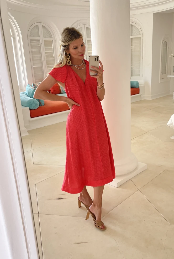 BURU Pink Label Ruffle Collar Midi Dress - Coral 12 BURU Pink Label Ruffle Collar Midi Dress - Coral