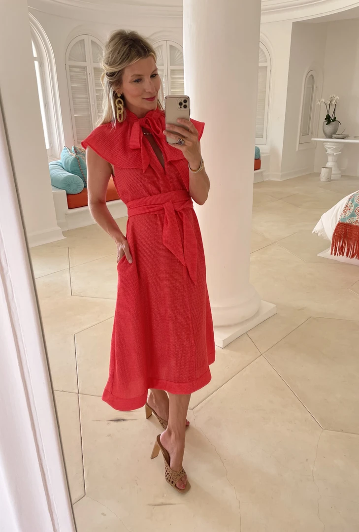 BURU Pink Label Ruffle Collar Midi Dress - Coral 13 BURU Pink Label Ruffle Collar Midi Dress - Coral