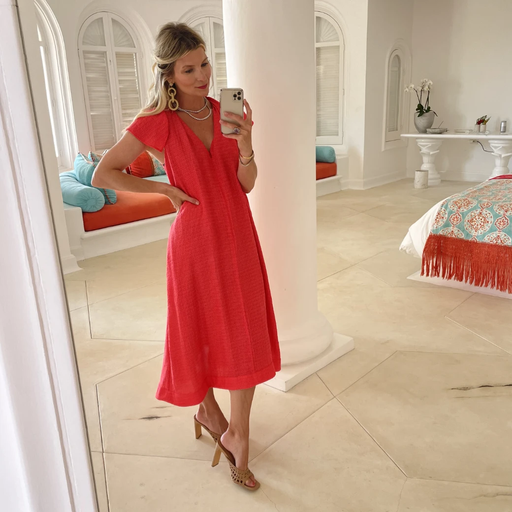 BURU Pink Label Ruffle Collar Midi Dress - Coral 18 BURU Pink Label Ruffle Collar Midi Dress - Coral