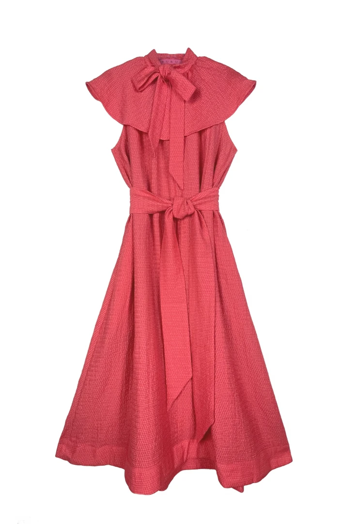 BURU Pink Label Ruffle Collar Midi Dress - Coral 3 BURU Pink Label Ruffle Collar Midi Dress - Coral