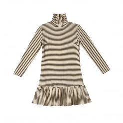 BURU White Label Clothing Side Zip Turtleneck Dress MINI - Ivory Stripe