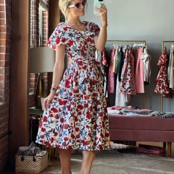 BURU White Label Clothing Shawl Dress MIDI - RWB Floral