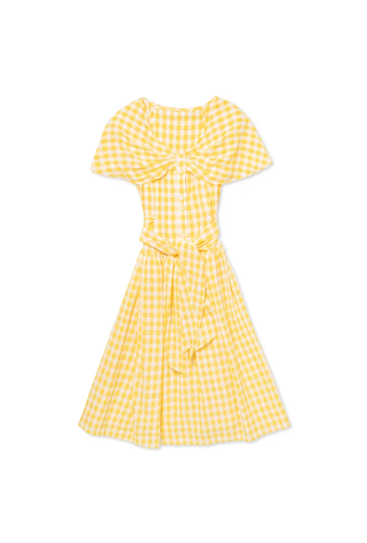 BURU White Label Shawl Dress MIDI - Yellow Gingham Clothing 3 BURU White Label Shawl Dress MIDI - Yellow Gingham Clothing