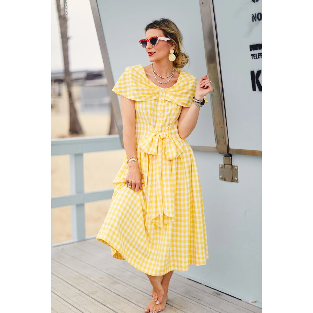 BURU White Label Shawl Dress MIDI - Yellow Gingham Clothing 12 BURU White Label Shawl Dress MIDI - Yellow Gingham Clothing