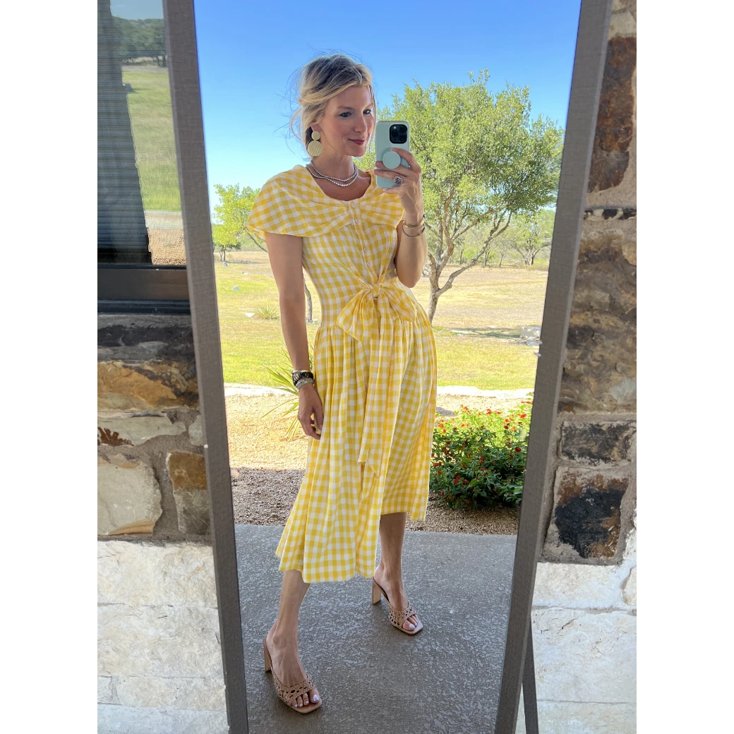 BURU White Label Shawl Dress MIDI - Yellow Gingham Clothing 15 BURU White Label Shawl Dress MIDI - Yellow Gingham Clothing