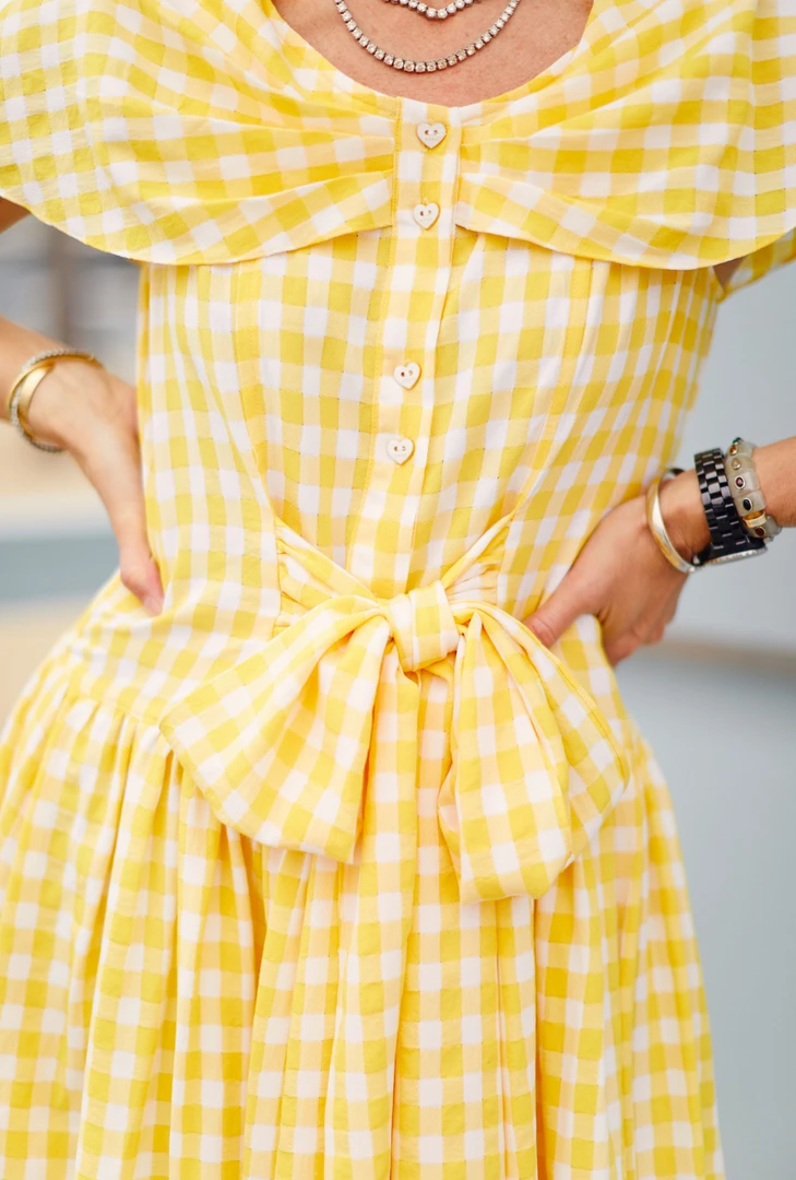 BURU White Label Shawl Dress MIDI - Yellow Gingham Clothing 5 BURU White Label Shawl Dress MIDI - Yellow Gingham Clothing