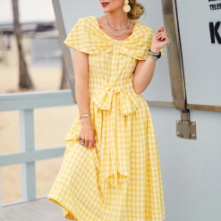 BURU White Label Shawl Dress MIDI - Yellow Gingham Clothing 19 BURU White Label Shawl Dress MIDI - Yellow Gingham Clothing