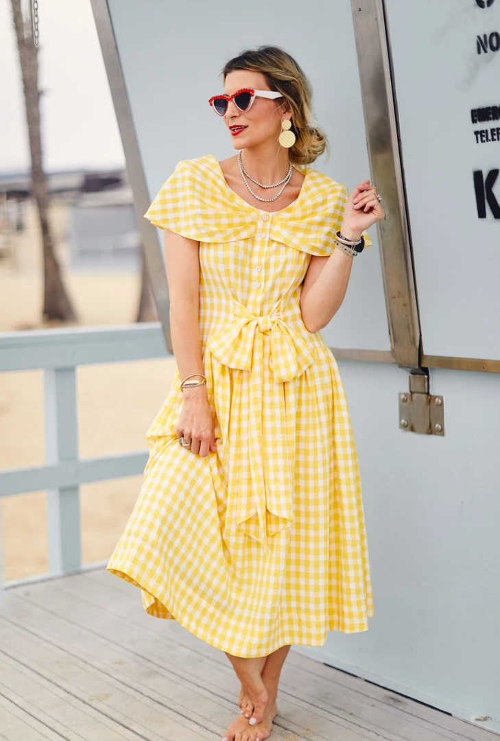 BURU White Label Shawl Dress MIDI - Yellow Gingham Clothing 6 BURU White Label Shawl Dress MIDI - Yellow Gingham Clothing