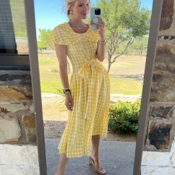 BURU White Label Shawl Dress MIDI - Yellow Gingham Clothing 21 BURU White Label Shawl Dress MIDI - Yellow Gingham Clothing