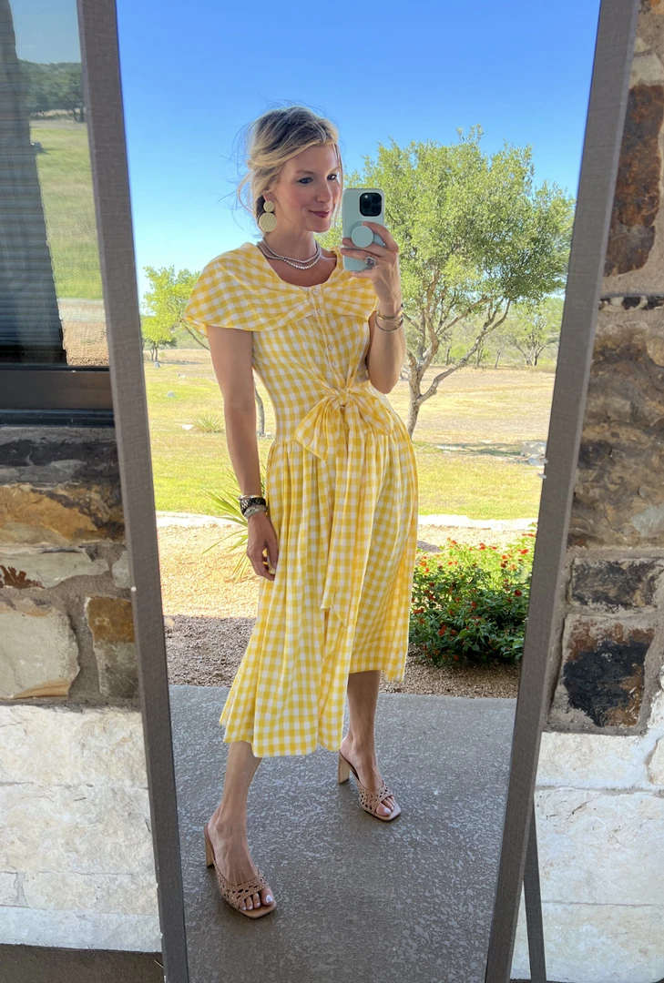 BURU White Label Shawl Dress MIDI - Yellow Gingham Clothing 8 BURU White Label Shawl Dress MIDI - Yellow Gingham Clothing
