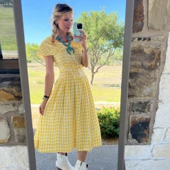 BURU White Label Shawl Dress MIDI - Yellow Gingham Clothing 22 BURU White Label Shawl Dress MIDI - Yellow Gingham Clothing