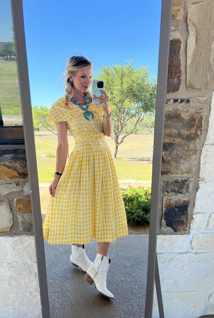 BURU White Label Shawl Dress MIDI - Yellow Gingham Clothing 9 BURU White Label Shawl Dress MIDI - Yellow Gingham Clothing