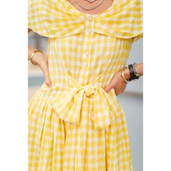 BURU White Label Shawl Dress MIDI - Yellow Gingham Clothing 24 BURU White Label Shawl Dress MIDI - Yellow Gingham Clothing