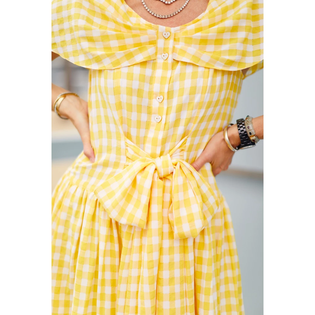 BURU White Label Shawl Dress MIDI - Yellow Gingham Clothing 11 BURU White Label Shawl Dress MIDI - Yellow Gingham Clothing