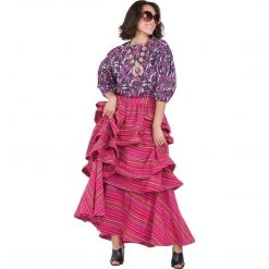 BURU White Label Teagan Tiered Skirt - Pink Stripe Clothing 39 BURU White Label Teagan Tiered Skirt - Pink Stripe Clothing