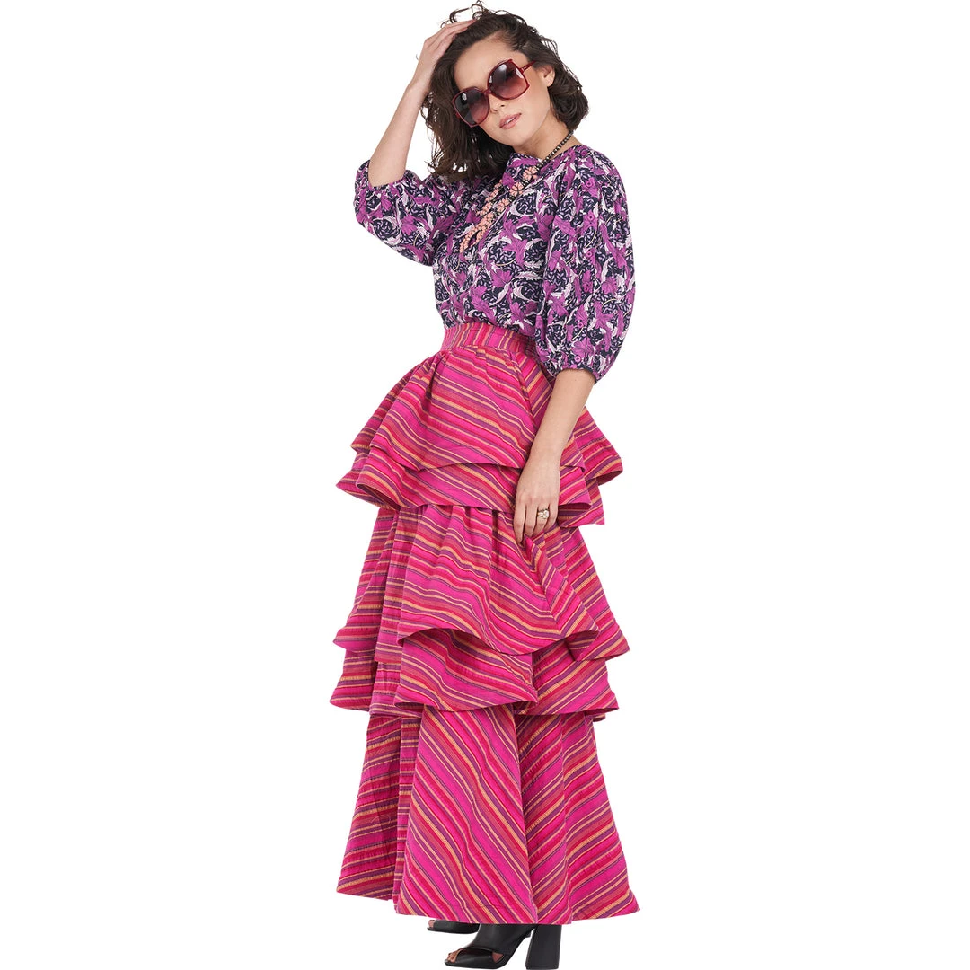 BURU White Label Teagan Tiered Skirt - Pink Stripe Clothing 20 BURU White Label Teagan Tiered Skirt - Pink Stripe Clothing