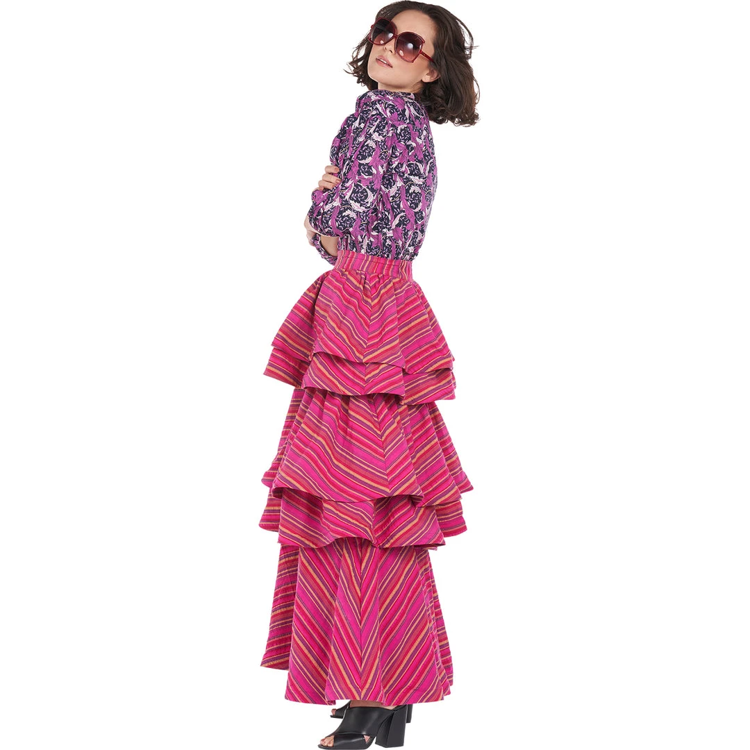 BURU White Label Teagan Tiered Skirt - Pink Stripe Clothing 19 BURU White Label Teagan Tiered Skirt - Pink Stripe Clothing