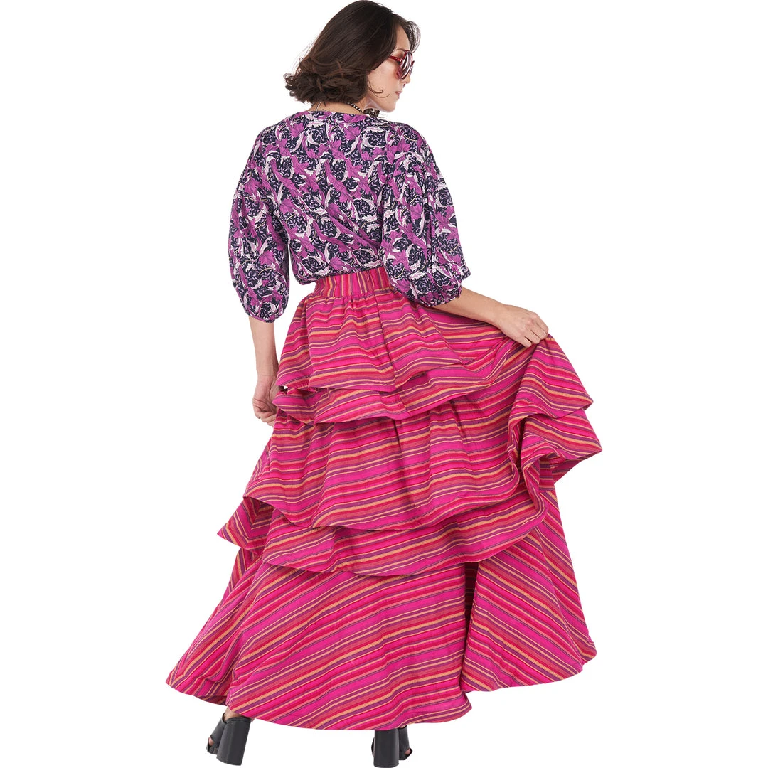 BURU White Label Teagan Tiered Skirt - Pink Stripe Clothing 18 BURU White Label Teagan Tiered Skirt - Pink Stripe Clothing
