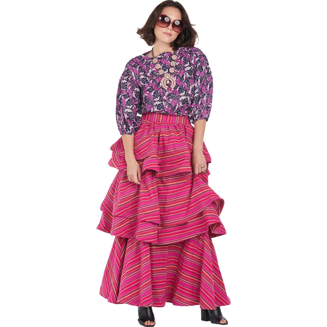 BURU White Label Teagan Tiered Skirt - Pink Stripe Clothing 17 BURU White Label Teagan Tiered Skirt - Pink Stripe Clothing