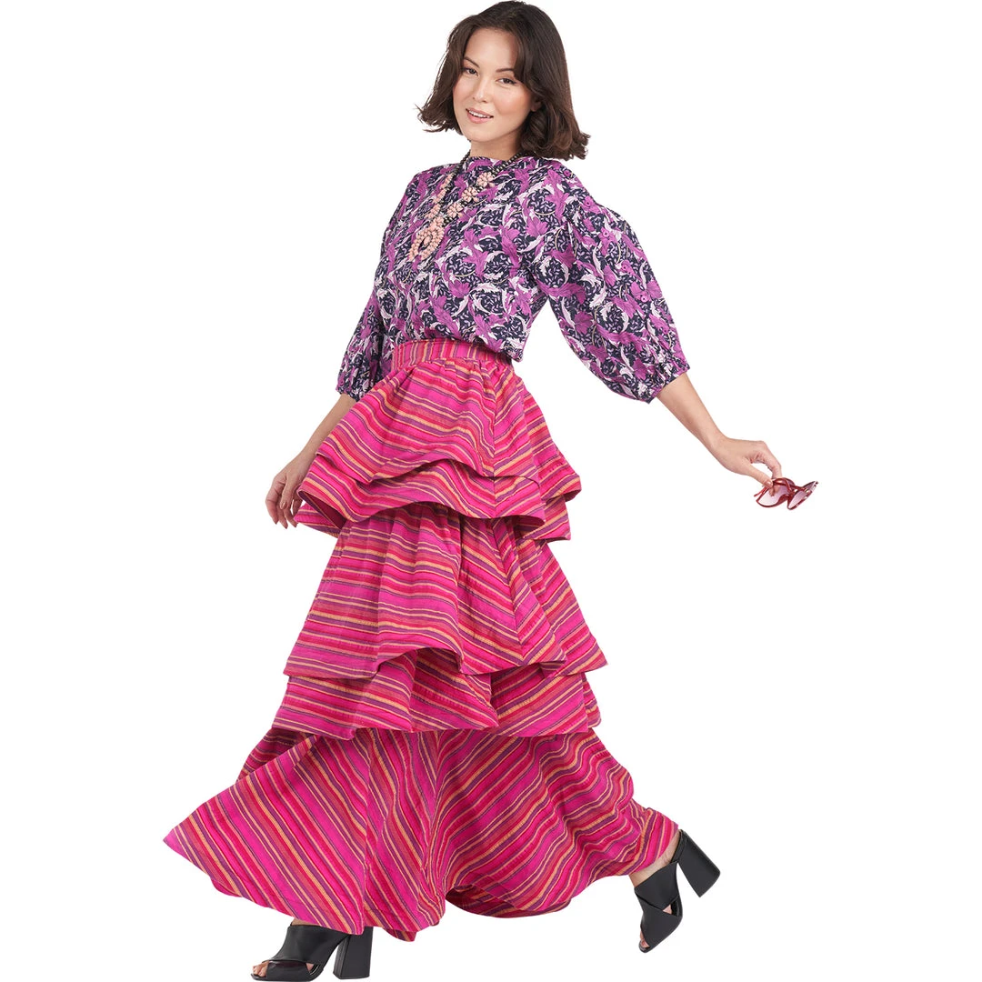 BURU White Label Teagan Tiered Skirt - Pink Stripe Clothing 8 BURU White Label Teagan Tiered Skirt - Pink Stripe Clothing