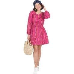 BURU White Label On & Off The Shoulder Mini Dress - Pink Stripe Clothing