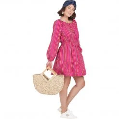 BURU White Label On & Off The Shoulder Mini Dress - Pink Stripe Clothing