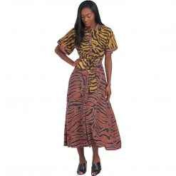 BURU White Label Tops Drawstring Henley Blouse - Animal Print - Final Sale