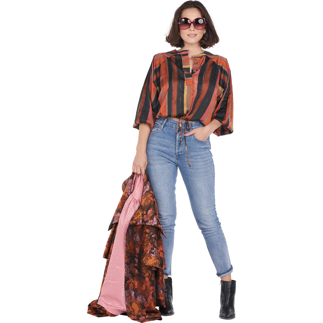 BURU White Label Drawstring Henley Blouse - Multi Stripe - Final Sale Clothing 7 BURU White Label Drawstring Henley Blouse - Multi Stripe - Final Sale Clothing