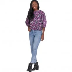 BURU White Label Button Sleeve Blouse - Purple Floral - Final Sale