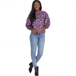 BURU White Label Button Sleeve Blouse - Purple Floral - Final Sale