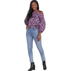 BURU White Label Button Sleeve Blouse - Purple Floral - Final Sale
