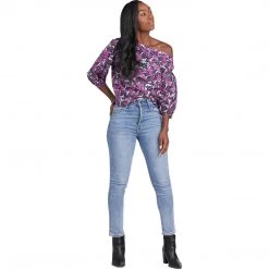 BURU White Label Button Sleeve Blouse - Purple Floral - Final Sale