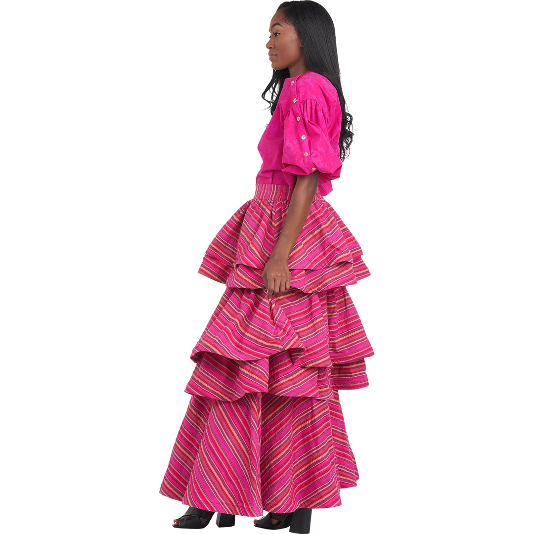 BURU White Label Teagan Tiered Skirt - Pink Stripe Clothing 14 BURU White Label Teagan Tiered Skirt - Pink Stripe Clothing