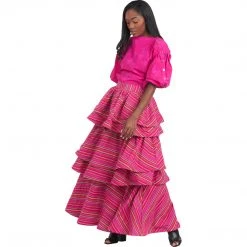 BURU White Label Teagan Tiered Skirt - Pink Stripe Clothing 31 BURU White Label Teagan Tiered Skirt - Pink Stripe Clothing