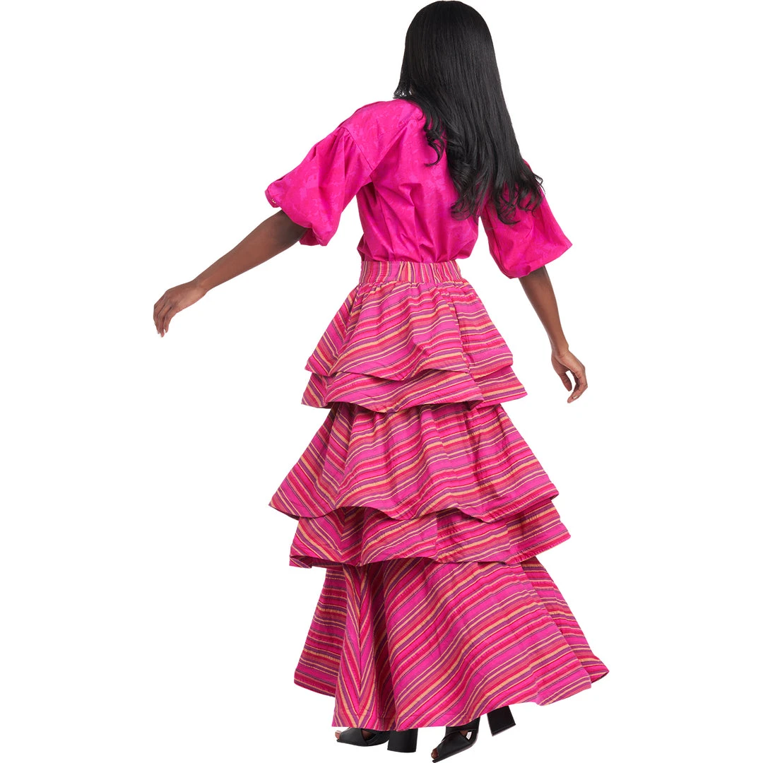 BURU White Label Teagan Tiered Skirt - Pink Stripe Clothing 12 BURU White Label Teagan Tiered Skirt - Pink Stripe Clothing