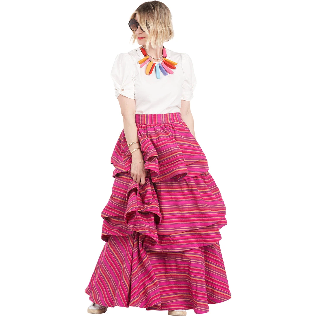 BURU White Label Teagan Tiered Skirt - Pink Stripe Clothing 11 BURU White Label Teagan Tiered Skirt - Pink Stripe Clothing