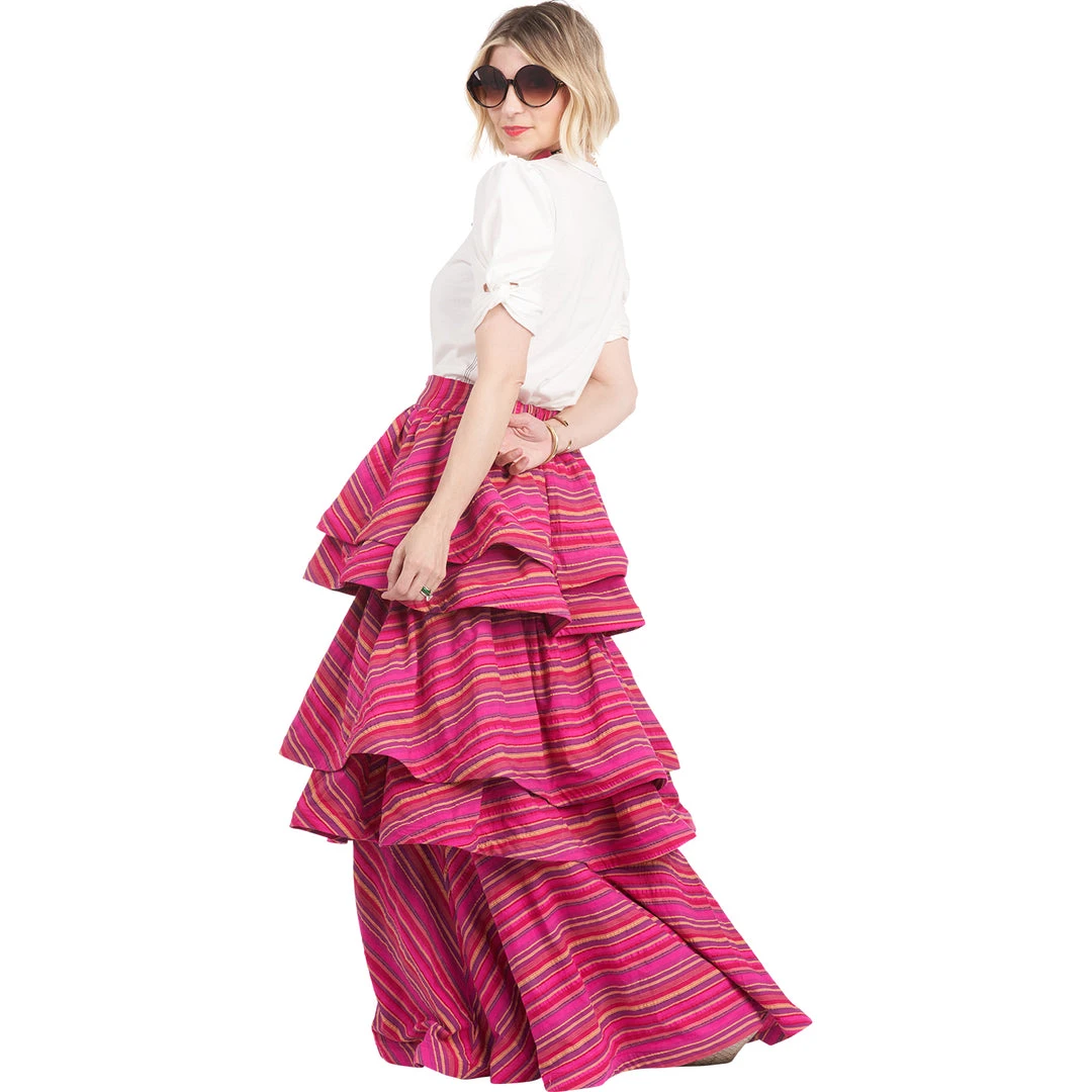 BURU White Label Teagan Tiered Skirt - Pink Stripe Clothing 6 BURU White Label Teagan Tiered Skirt - Pink Stripe Clothing