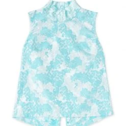 BURU White Label Sleeveless Mod Top - Aqua Brocade Clothing