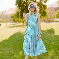 BURU White Label Clothing Sleeveless Mod Top - Green & Pink Plaid